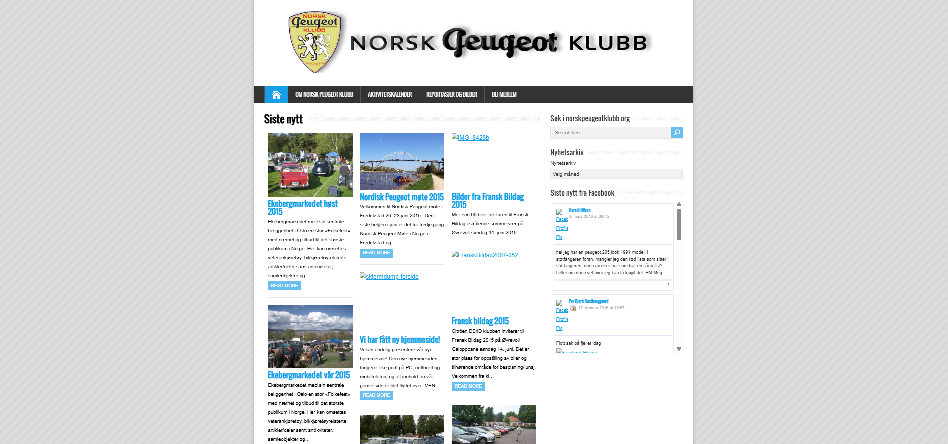 Norsk Peugeot Klubb sin gamle nettside
