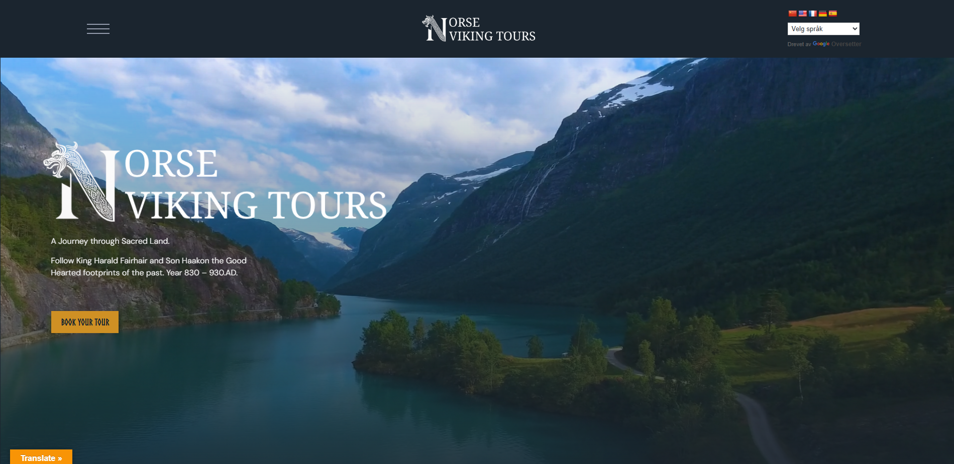 Norse Viking Tours — nettside med norsk fjordlandskap